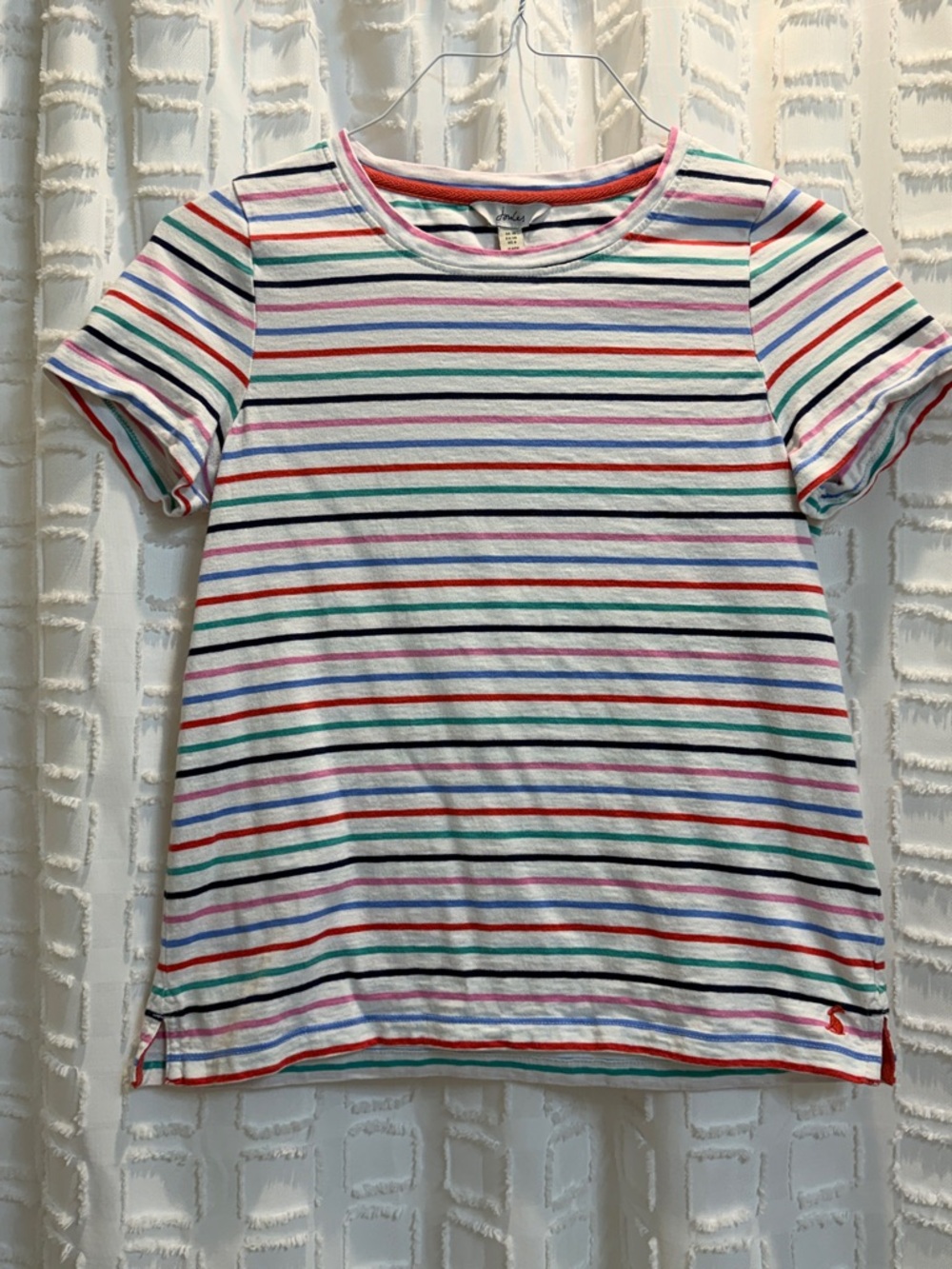 Joules White Tee with Multicolor Horizontal Stripes